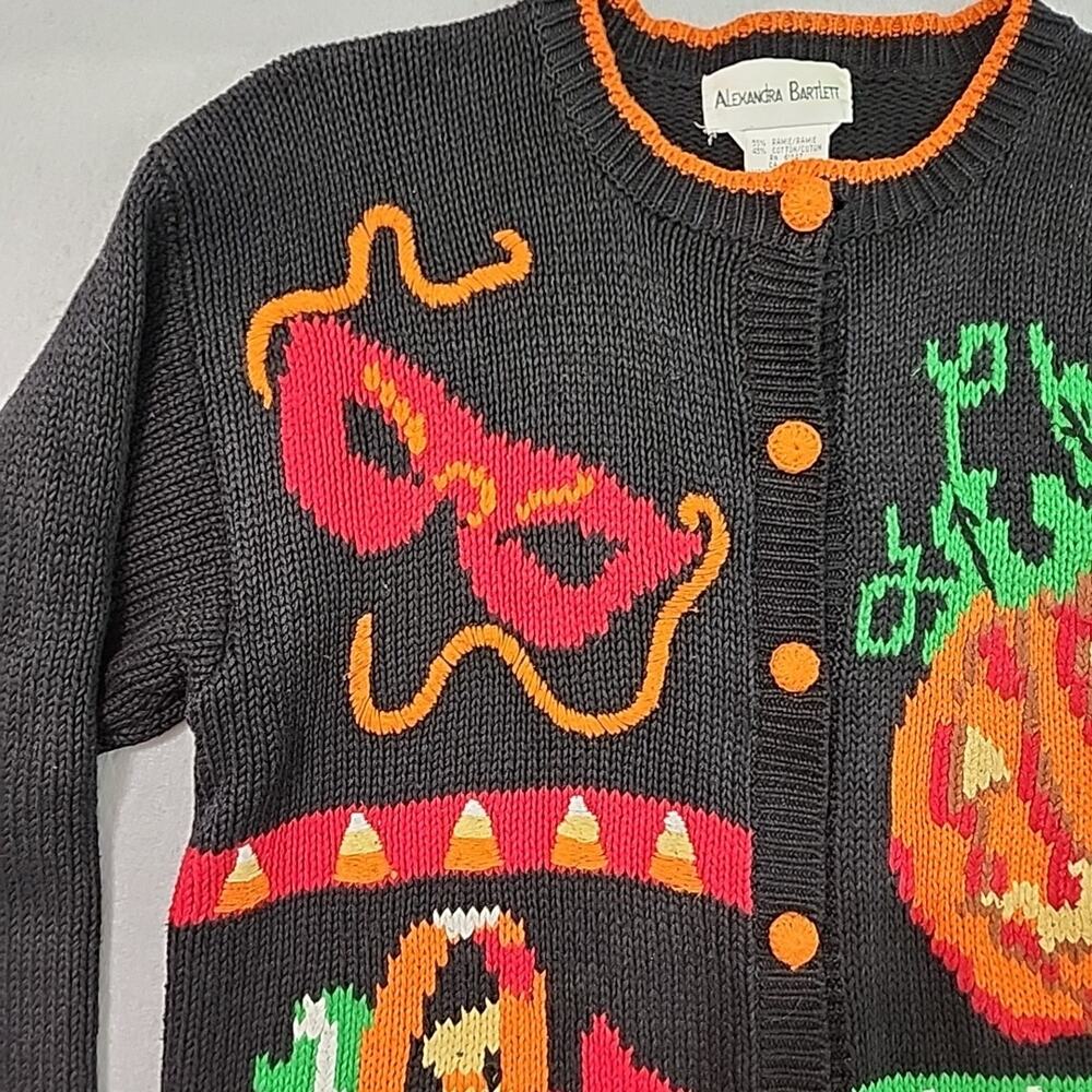 Alexandra Bartlett M Halloween Cardigan Sweater Trick or Treat Pumpkin Candy - Picture 4 of 15